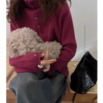 Soft Waxy Cashmere Knit Cardigan European Style Single-Breasted Sweater Long Sleeve Autumn Winter Fashionable Outerwear RT220