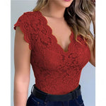 Sexy Deep V Neck Sleeveless Lace Blouse Shirts Summer Fashion Women Lace Patchwork Pullover Tops XCDZ-540738 RT220