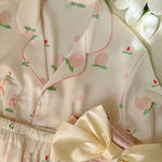Honey Peach Print Lace Korean Ins Style Pajamas Women Y2k Three-piece Set Classy Sweet Cute Lady Lounge 2024 New Spring Homewear RT220