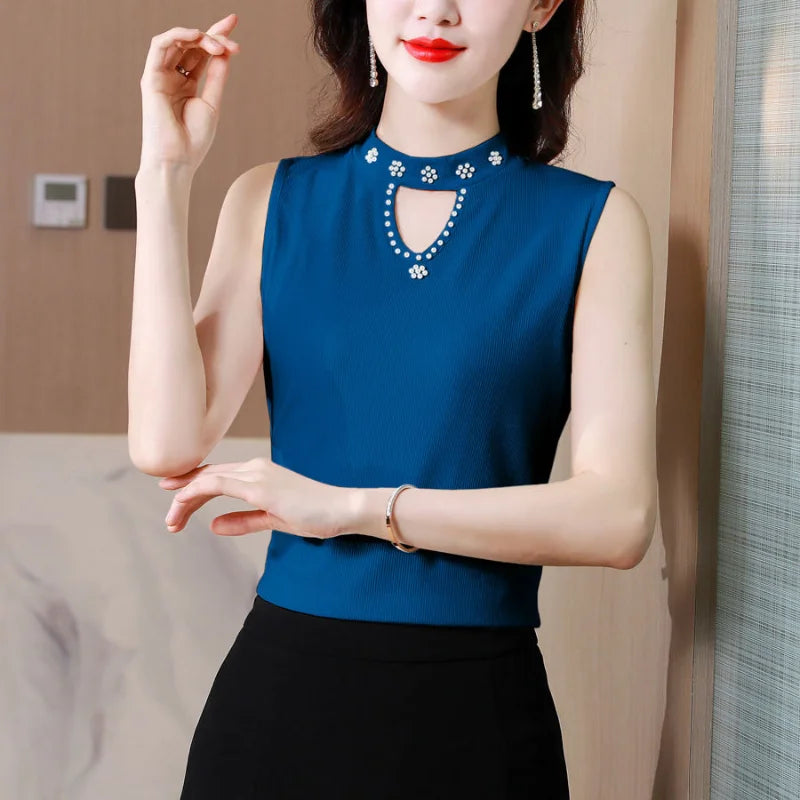 Women Spring New Fashion Sweet Pullovers Base Layers Candy Color Diamonds Hollow Out Knit Vest Slim Versatile Sleeveless Tops RT220