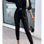 Spring Autumn Casual Solid Color Women's Casual Jumpsuit Pants Fashion Sleeve Slim Fit High Waisted Female Jumpsmall Feet Pants RT220