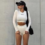 European and American Spring/Summer Round Neck Long Short sleeved 3/4 Shorts Two piece Women's Fashion Sports Versatile Set RT220