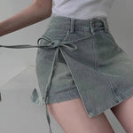DFCF 2025 Spring Summe Jeans Streetwear Vintage Irregular Laced Up short Jeans Women Y2k Korean Fashion High Waist Straight Pant RT220
