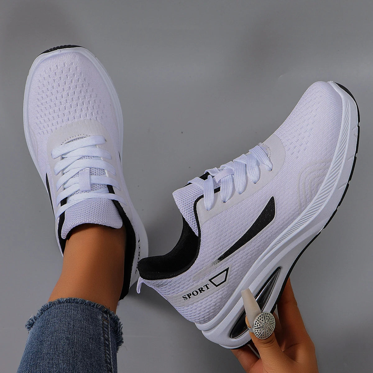 Spring new women's sports shoes, fashionable, breathable, lightweight, non-slip, wear-resistant, casual sports shoes, flat shoes RT220