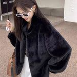 2024 Women Solid Color Stand Collar Mink Fur Top Female Long Sleeves Fox Fur Jacket Spring Autumn Lady Short Leather Fur Outwear RT220