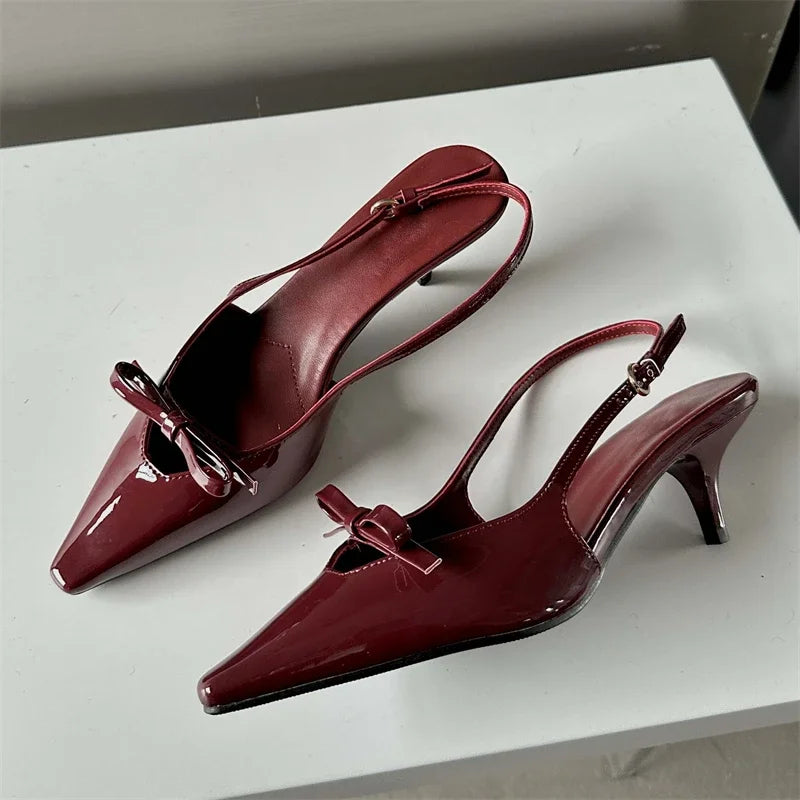 Eilyken Fashion Pointed Toe Pumps Sandals Elegant Woman Slingbacks Buckle Strap Thin Heels Female Wedding Party Mules Shoes RT220