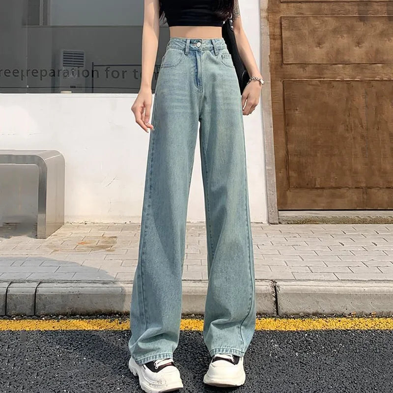 Girls Baggy Straight Leg Y2k Jeans Female Bow Embroidered Back Pocket Denim Pants Classic High Waist Casual Wide Leg Trousers RT220