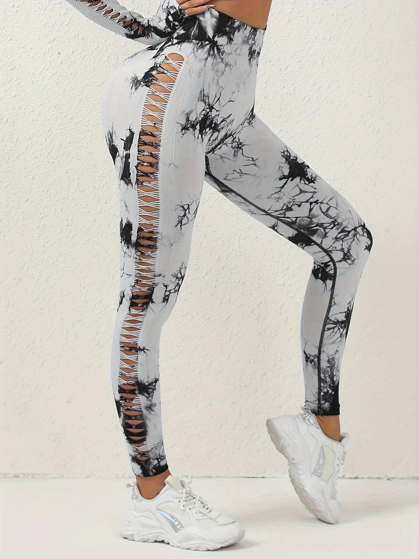 Women Seamless Tie Dye Hollow out Sports Pant Yoga Gym High Waist Workout Leggings Stretchy Women's Activewear RT220