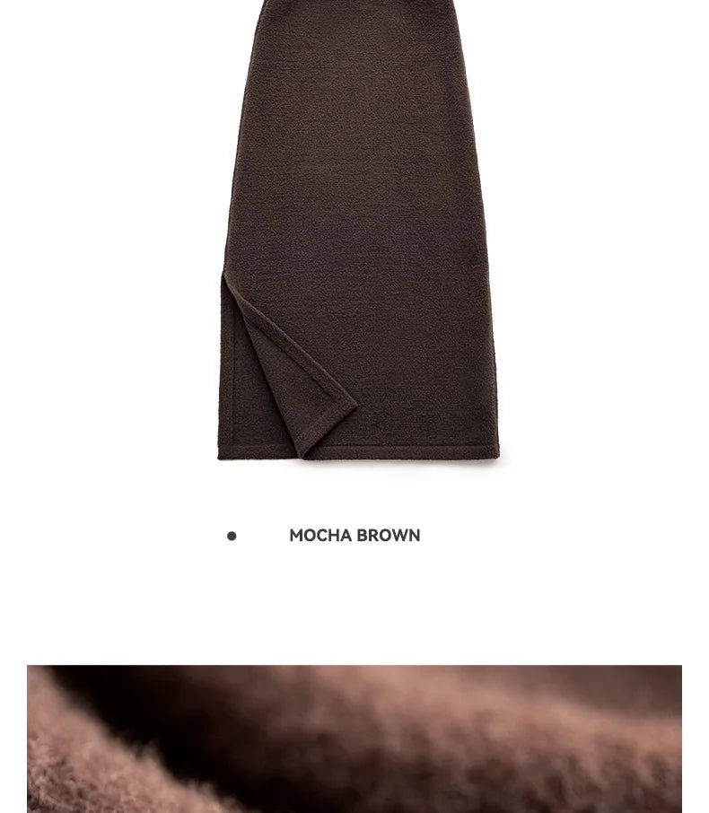 Maden Retro Knitted Skirt Solid Color Slit Fit with Single-side Slit Versatile A - line Skirt for Women's Autumn and Winter RT220