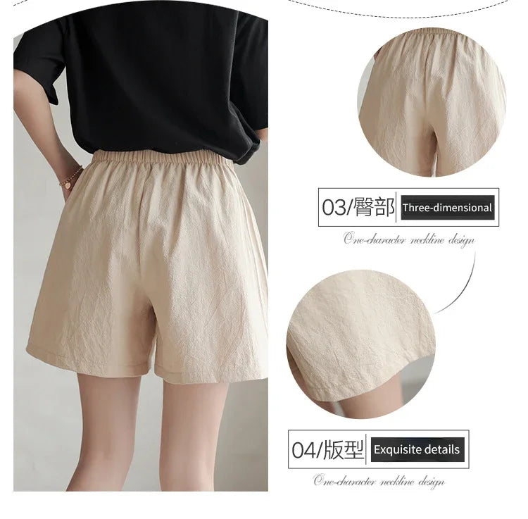 High Waisted Casual Linen Shorts Women Gym Workout Shorts Cotton Short Pants Loose-fitting Ladies Short Femme Women Shorts Sport RT220