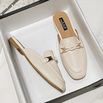 New Summer Fashion Metal Buckle Woman Shoes Half-drag Muller Shoes Women Wear Flat Slippers And Leather Toe-covered Sandals RT220