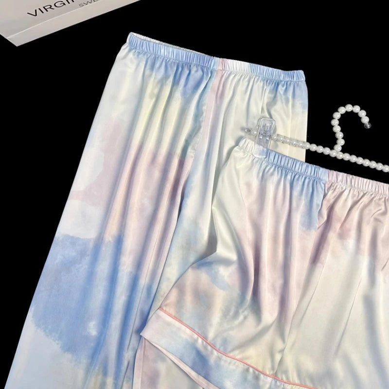 Honey Peach Print Lace Korean Ins Style Pajamas Women Y2k Three-piece Set Classy Sweet Cute Lady Lounge 2024 New Spring Homewear RT220