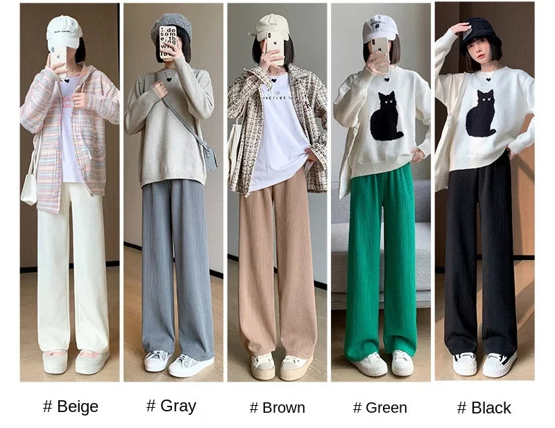 Thin Summer Wide-leg Pants Ice Filament Permeability Women Spring  Women Elastic Waist Stright Long Wide Leg Pants Casual Female RT220