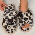 Women’s Cross Band Fur Slippers Indoor Furry Fuzzy Open Toe Shoes Home Cozy Warm Slides Double Straps Slipper Soft Sole Non Slip RT220