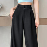 Seoulish Spring Summer Elegant Button Women's Wide Leg Pants 2025 New High Waist Solid Casual Loose Straight Trousers for Womens RT220