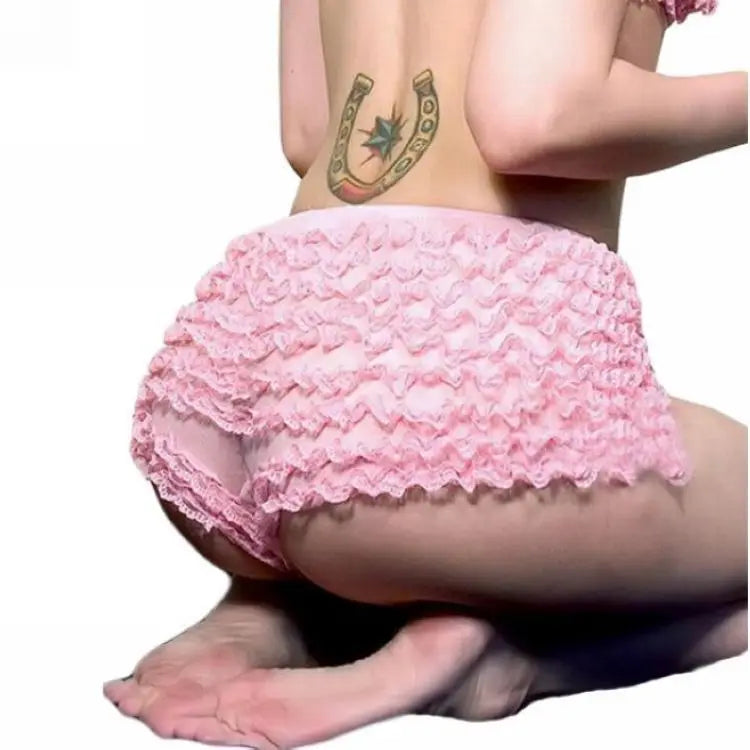 Women Lace Bloomers Panties Sexy Pink Ruffled Mesh Transparent Cake Skirt Nightclub Performance Pole Dance Skirt Best Gift List RT220