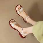 2025 Summer Women Sandals Low Heels Basic Genuine Leather Concise Office Plus Size 35-43 Ladies Casual Outdoor Shoes RT220