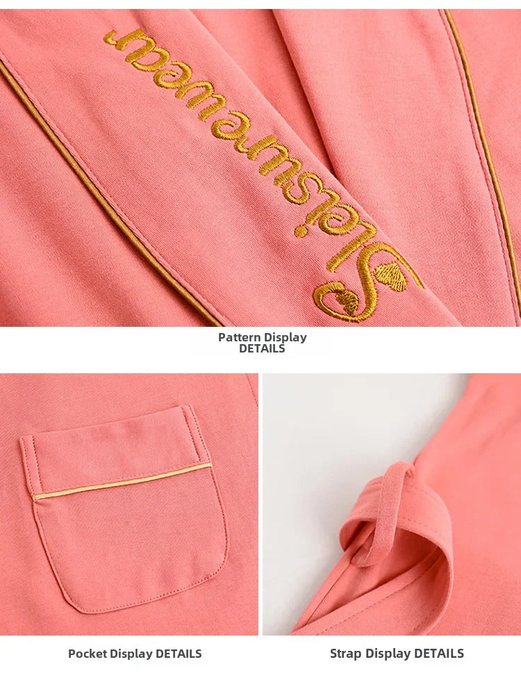 Spring Autumn Long Sleeve Cotton Casual Loose-fit Quick Dry Bathrobe For Women Medium-length Home Use Robe For Young Mothers RT220