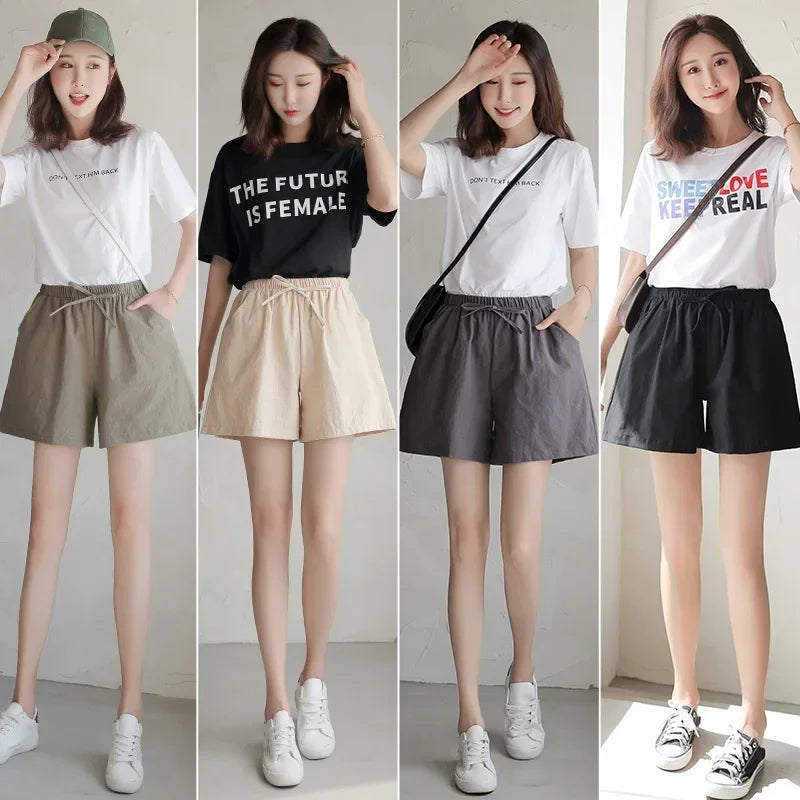 High Waisted Casual Linen Shorts Women Gym Workout Shorts Cotton Short Pants Loose-fitting Ladies Short Femme Women Shorts Sport RT220