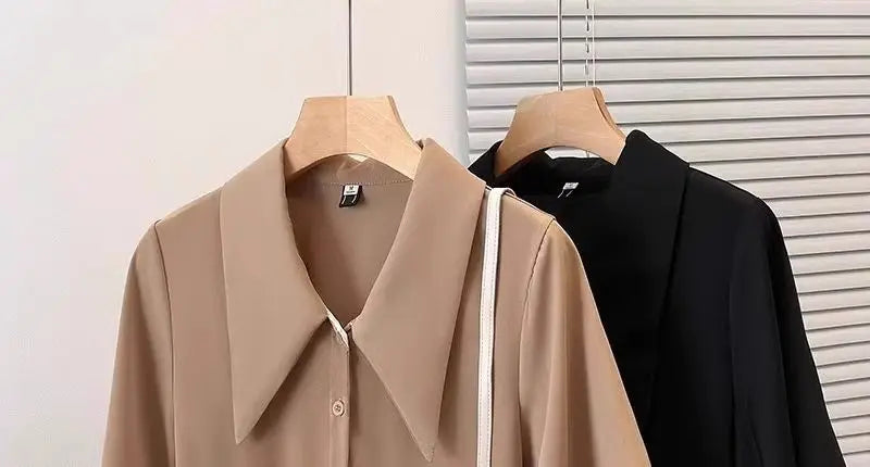 Spliced fake Two-piece Polo Collar Suit Shirt for Women in Summer Loose and Versatile Slim Top RT220