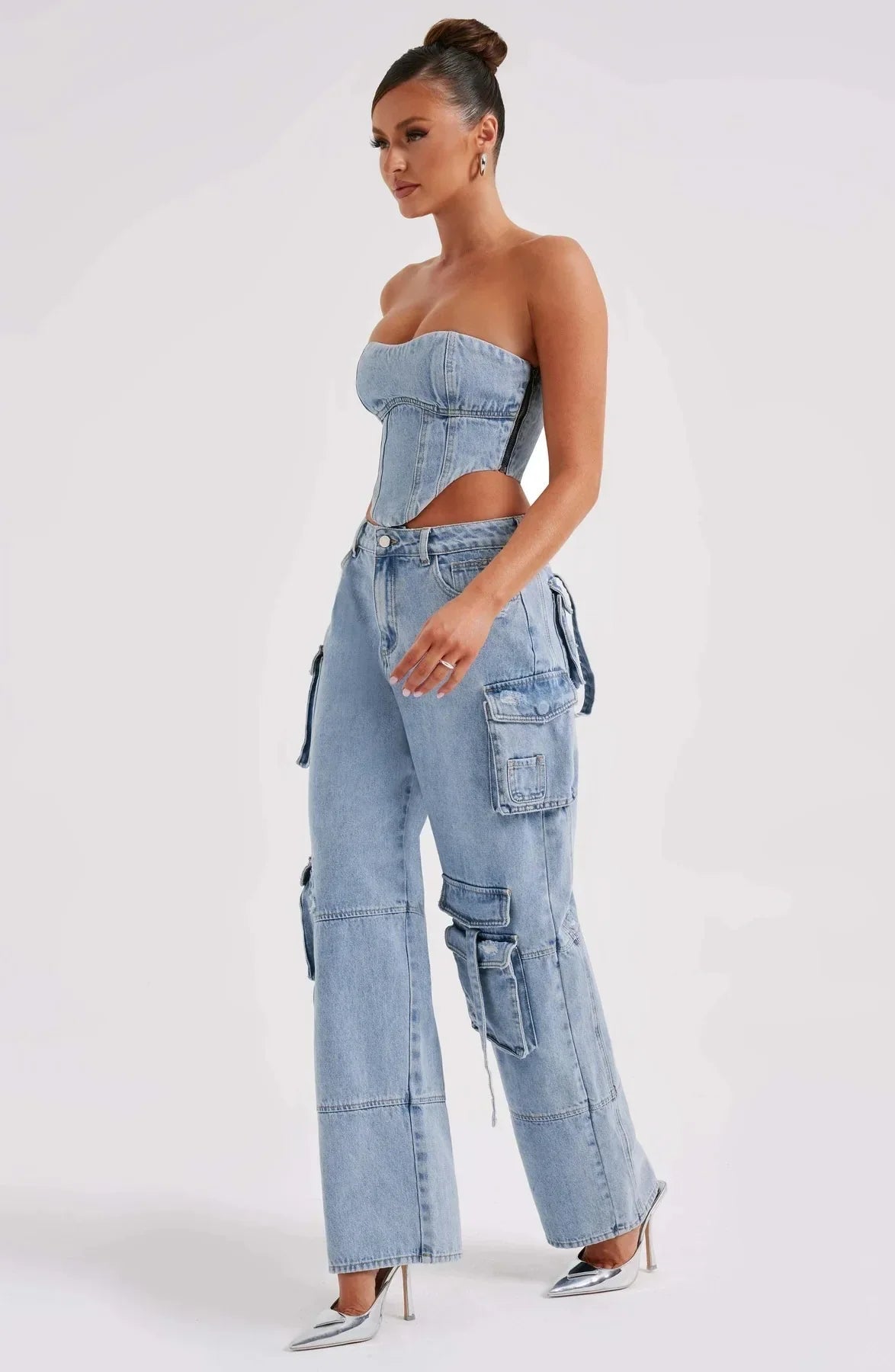 Fashion Multi-pocket Jeans New Baggy Jeans Women Cargo Pants Women High Waist Butt Lifter Loose Straight-leg Pants Tight Stretch RT220