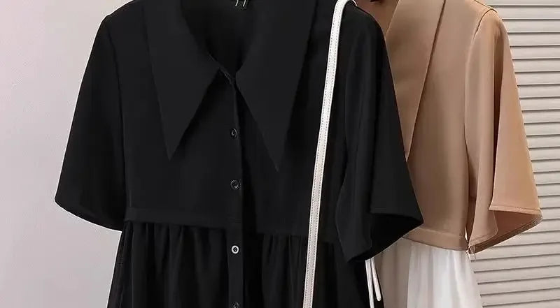 Spliced fake Two-piece Polo Collar Suit Shirt for Women in Summer Loose and Versatile Slim Top RT220