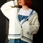 Star Cardigan Women Oversized Button Up Chunky Cable Knitted Sweater with Star Embroidery Sleeve Warm Knitwear Autumn Winter RT220