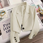 Korean Cropped Blazers Women Autumn Solid Color Simple Single-button Outwear Teens All-match Long Sleeve Office Lady Suit Jacket RT220
