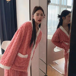 2pcs/Set Autumn And Winter Pajamas Women Thickened Padded Warm Students Coral Girls Clot Velvet Suit Homewear Cardigan Trousers RT220