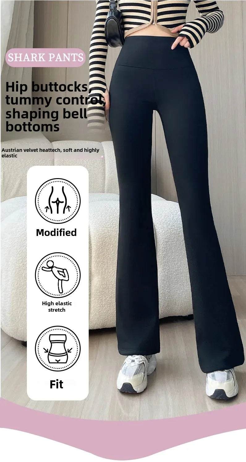 Thickened Black Gold 600g Micro Flared Shark Suit Women's Outerwear High-Waisted Slimming Bell-Bottom Pants High Elasticity RT220