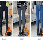 Skinny Women's Warm Jeans Winter Thicken Fleece Stretch High Waist Pencil Pants Fashion Korean Black Blue Gray Velvet Leggings RT220