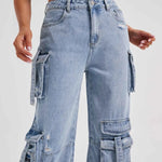 Fashion Multi-pocket Jeans New Baggy Jeans Women Cargo Pants Women High Waist Butt Lifter Loose Straight-leg Pants Tight Stretch RT220