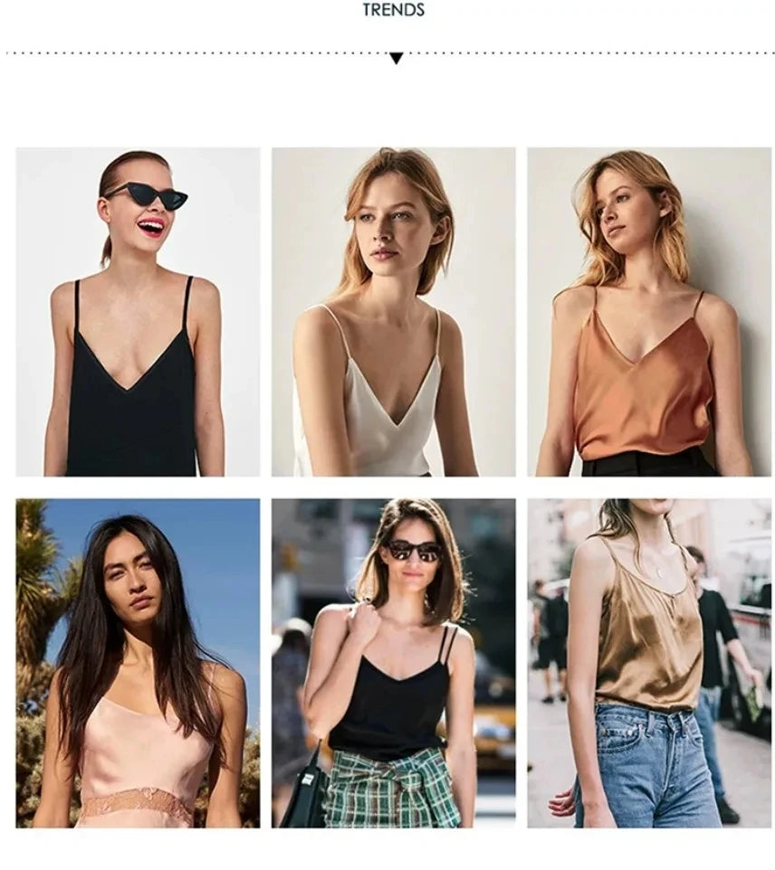 Spaghetti Strap Top Women Halter V Neck Basic White Cami Sleeveless Satin Silk Tank Tops Women Summer 2025 Camisole RT220