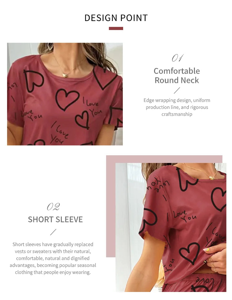 Autumn Fashion Home Pajama Suit Women Sleepwear Pijama Milk Silk Short Sleeve Top with Pants 2 Piece Pajamas for Ladies Lingerie RT220