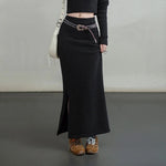 Maden Retro Knitted Skirt Solid Color Slit Fit with Single-side Slit Versatile A - line Skirt for Women's Autumn and Winter RT220