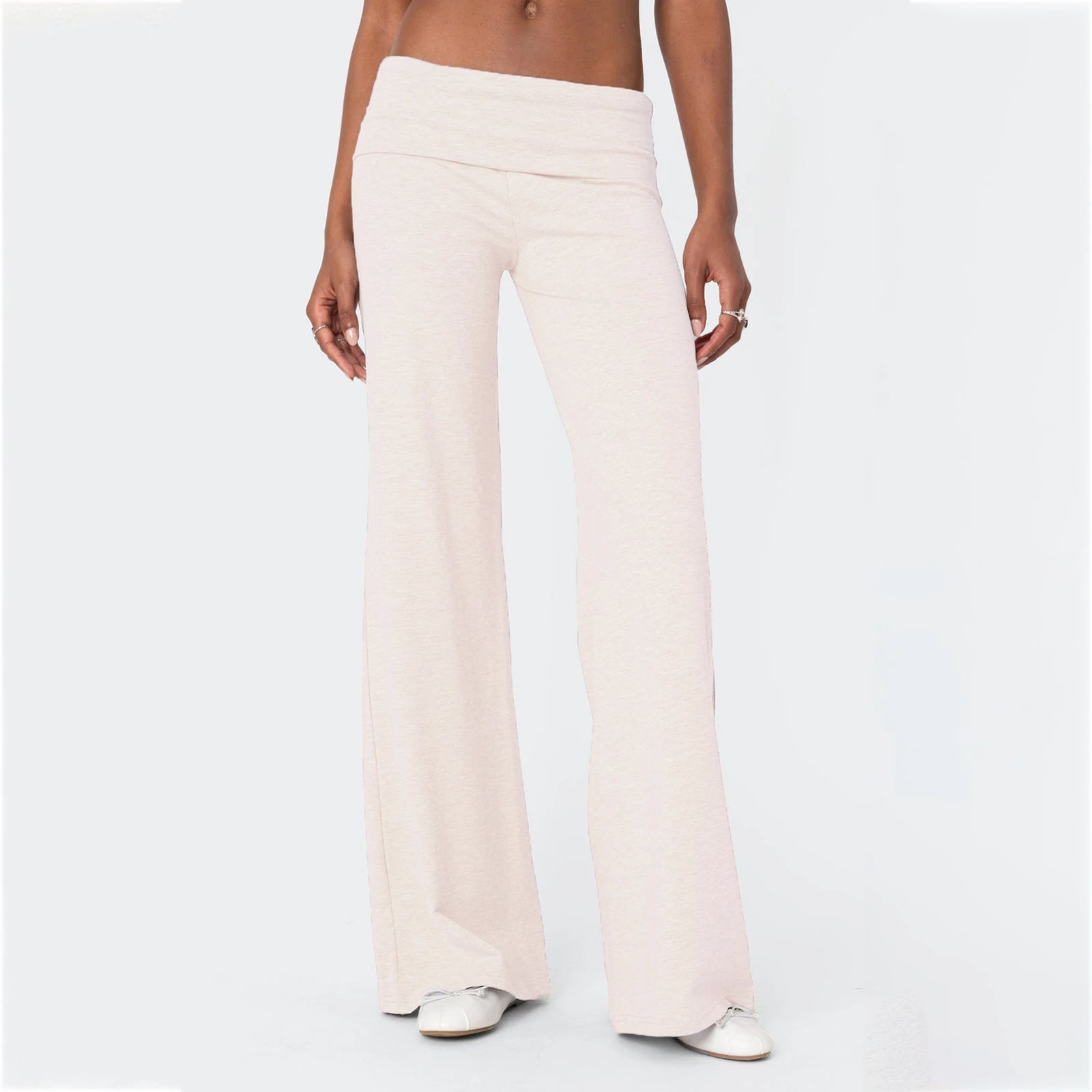 Fold Over Yoga Pants for Women Low Rise Flare Leg Sweatpants Y2k Solid Color Stretchy Loose Gym Lounge Leggings RT220