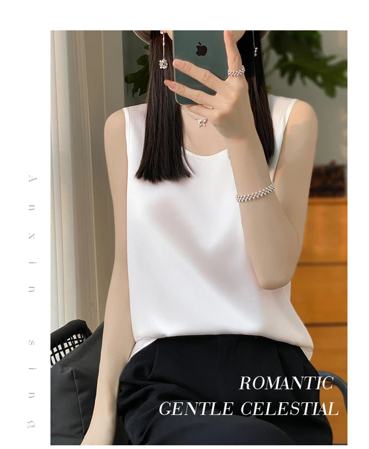 Women Tops Solid Spring Summer Casual Crop Tops Sexy O-neck Tank Tops Office Lady Pink White Top 2024 Fashion Korean Tank Top RT220