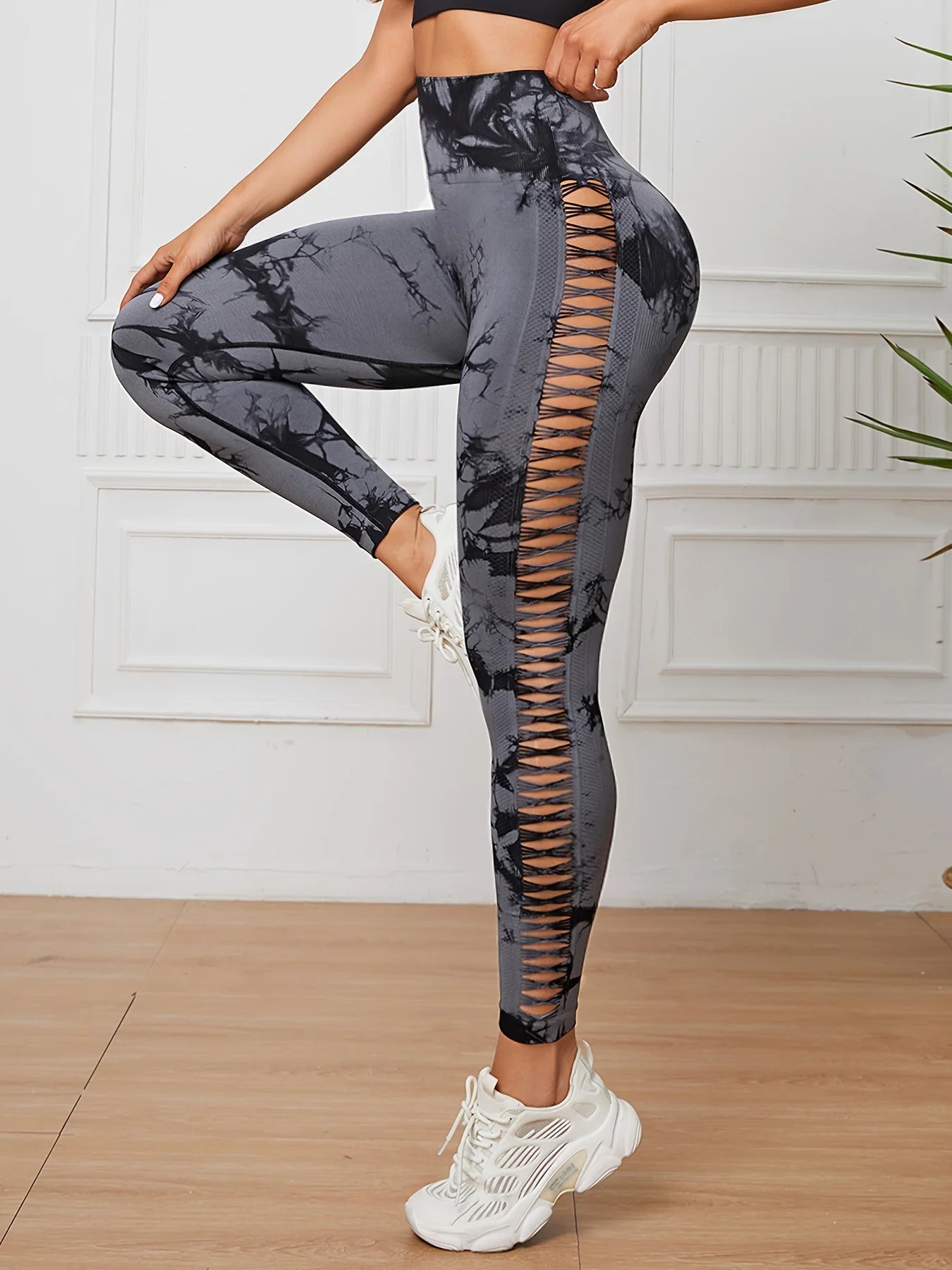 Women Seamless Tie Dye Hollow out Sports Pant Yoga Gym High Waist Workout Leggings Stretchy Women's Activewear RT220