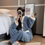 2pcs/Set Autumn And Winter Pajamas Women Thickened Padded Warm Students Coral Girls Clot Velvet Suit Homewear Cardigan Trousers RT220