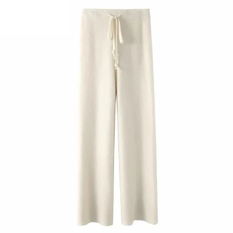 Autumn and Winter New High-waisted Loose Wool Knitted Wide-leg Trousers for Women To Wear Straight Leg Wide-leg Moped Trousers RT220