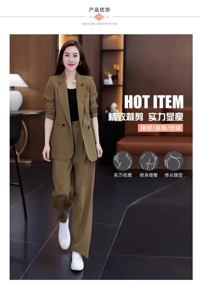 Women's 2025 Spring New Fashionable and Stylish Professional Suit Two Piece Set Korean Elegant Casual Suit Pants Two Piece Set RT220