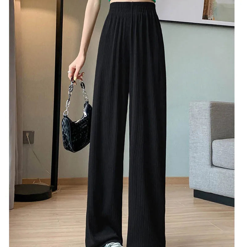 Thin Summer Wide-leg Pants Ice Filament Permeability Women Spring Women Elastic Waist Stright Long Wide Leg Pants Casual Female RT220