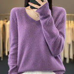 2024 New Womens Basic V-neck Pullover Sweater 100% Merino Wool Long Sleeve Cashmere Knitwear Autumn Winter Female Clothing Tops RT220