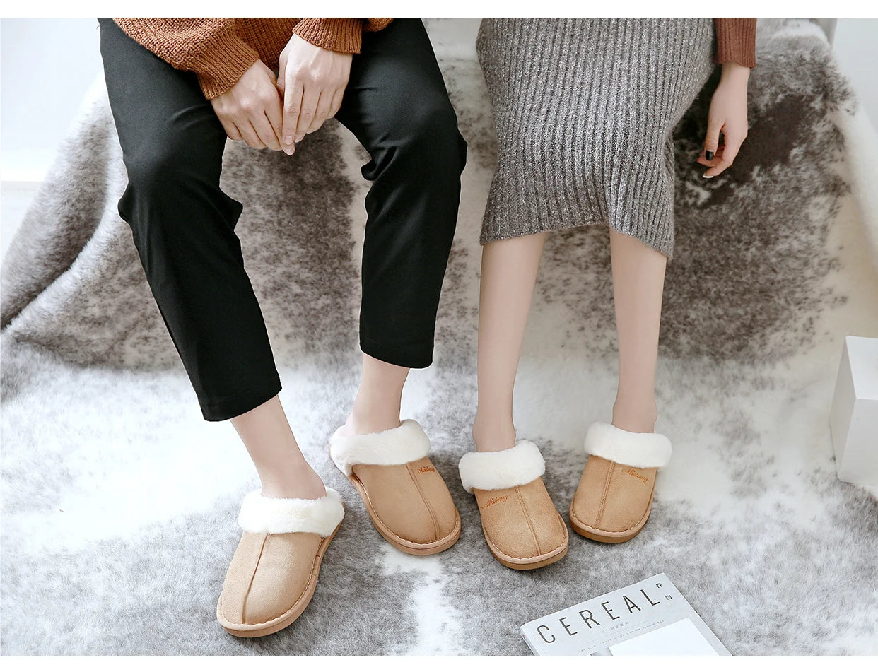 Winter Women Slippers Furry Home Floor Shoes Warm Indoor Slides Men Bedroom Slippers Plush Couples Footwear Soft Non-slip Shoes RT220