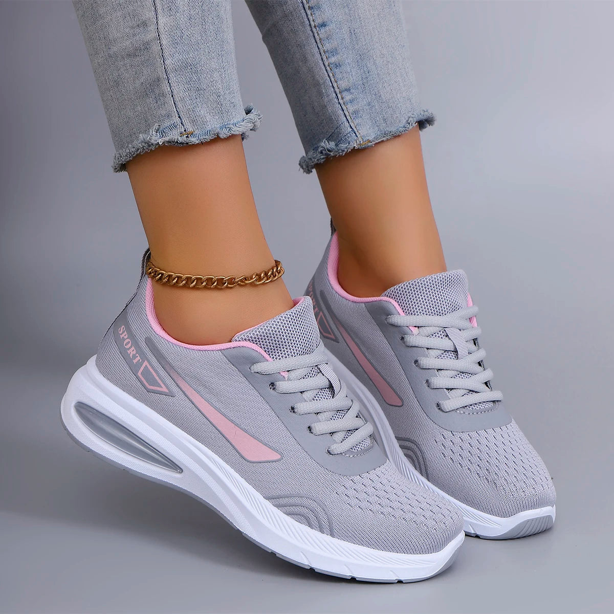 Spring new women's sports shoes, fashionable, breathable, lightweight, non-slip, wear-resistant, casual sports shoes, flat shoes RT220