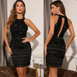 Prom Dress Tassel Sequin Patchwork Women Fashion Sexy Mini Welcome Dress Evening Dresses Party Club Elegant Cocktail Dress HY818 RT220