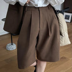 [LANMREM] Pleated Wool Shorts For Women High Waist Straight Office Lady Loose Clothing Korean Style 2025 Summer New 26D8692 RT220