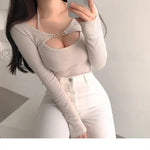 Sexy Tank Top Cropped Inner Strapless Long Sleeve Cover Up Outer Wear 2-piece Set Women's Summer Fashionable Suit RT220