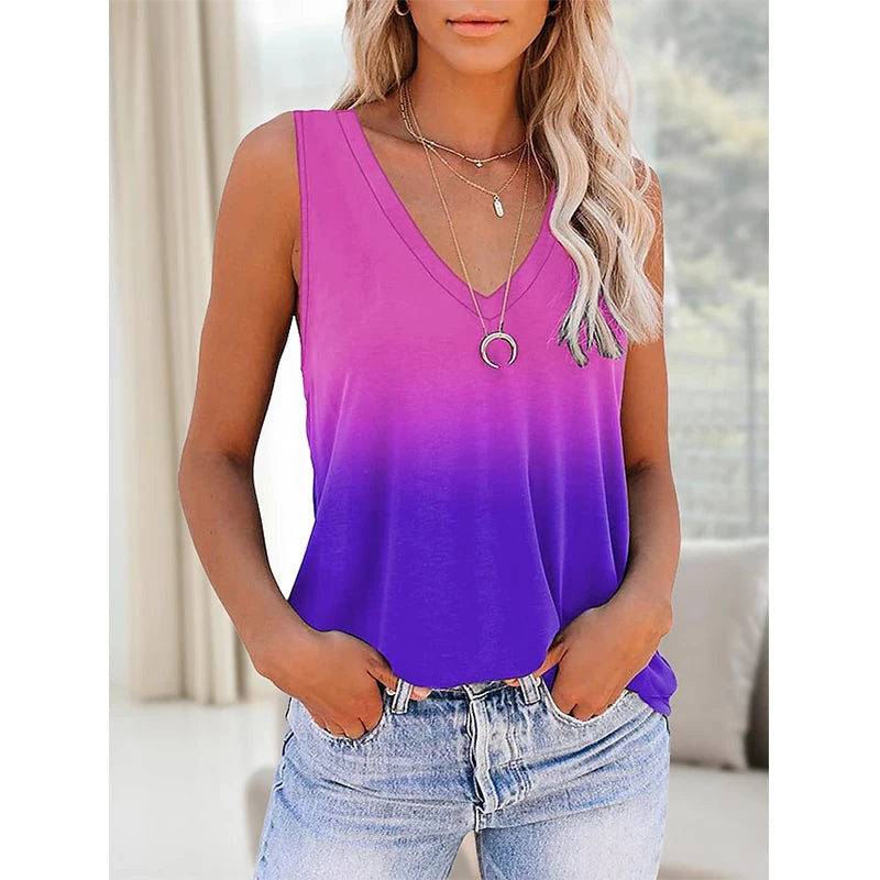 Summer Tie Dye 3D Print Tank Tops Women V-Neck Sleeveless Camisoles Off Shoulder Vest Woman Y2k Top Streetwear Female Clothing RT220