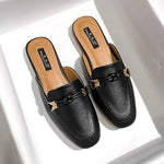 New Summer Fashion Metal Buckle Woman Shoes Half-drag Muller Shoes Women Wear Flat Slippers And Leather Toe-covered Sandals RT220